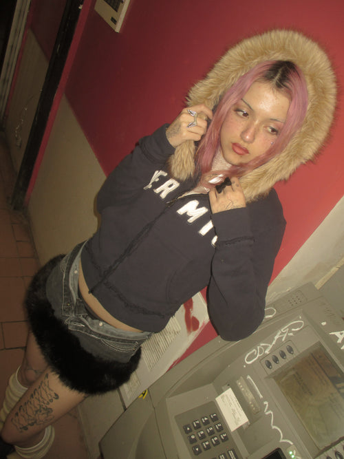 Crop fur zip-up