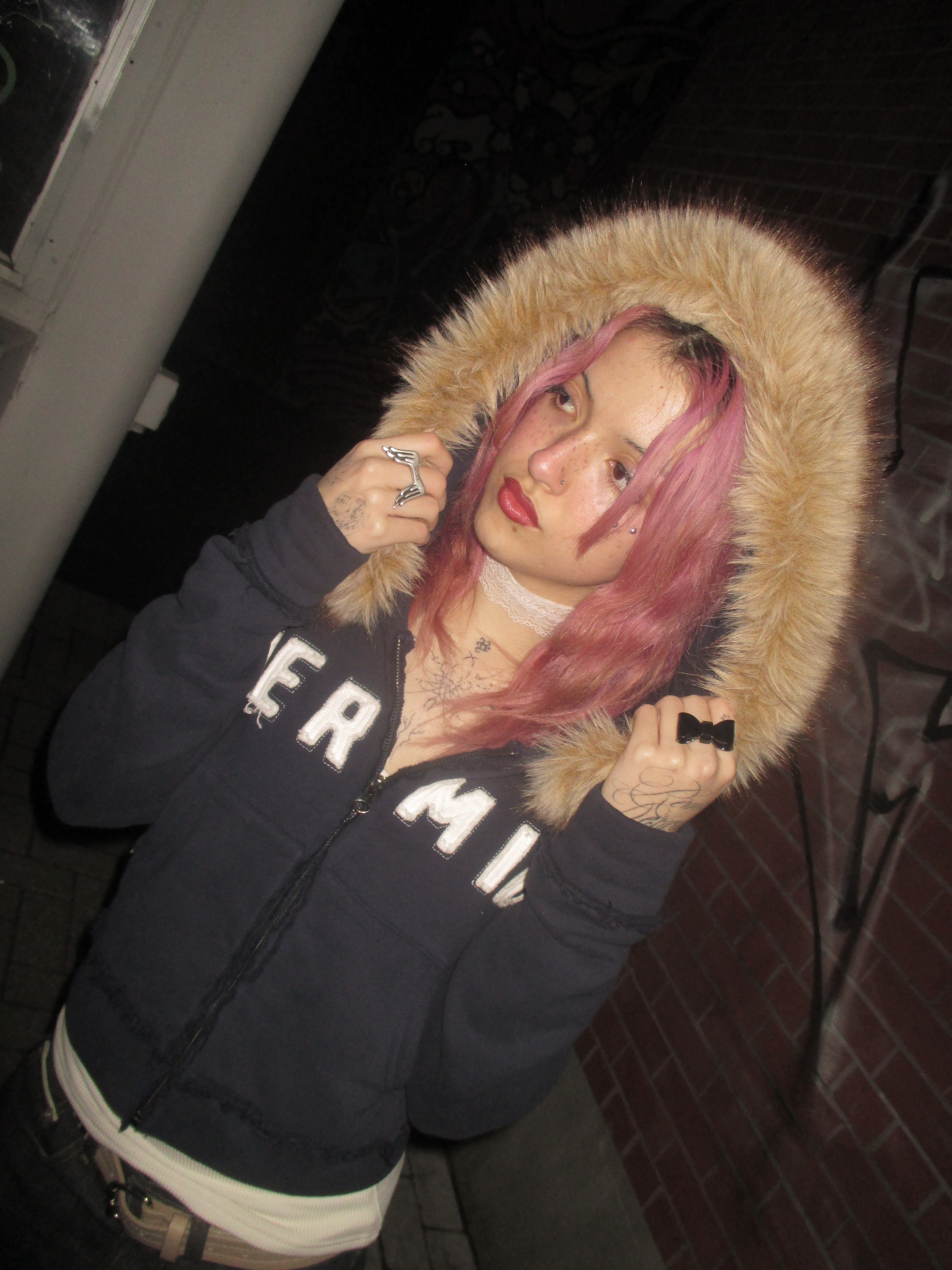 Crop fur zip-up