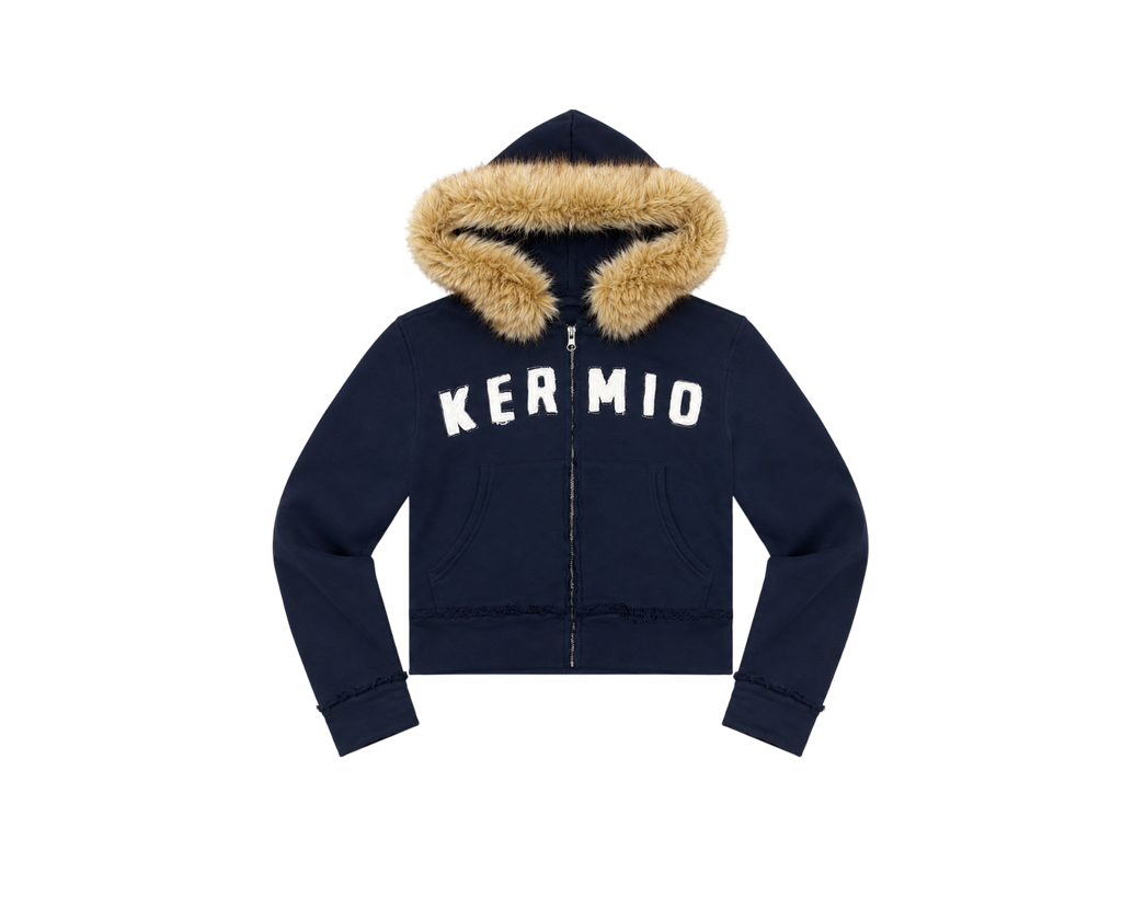 Crop fur zip-up