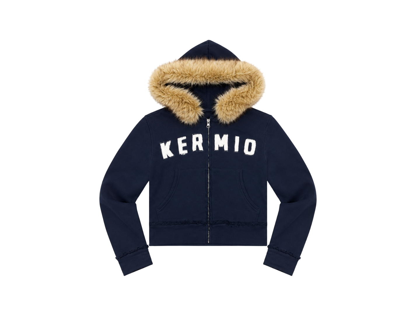 Crop fur zip-up