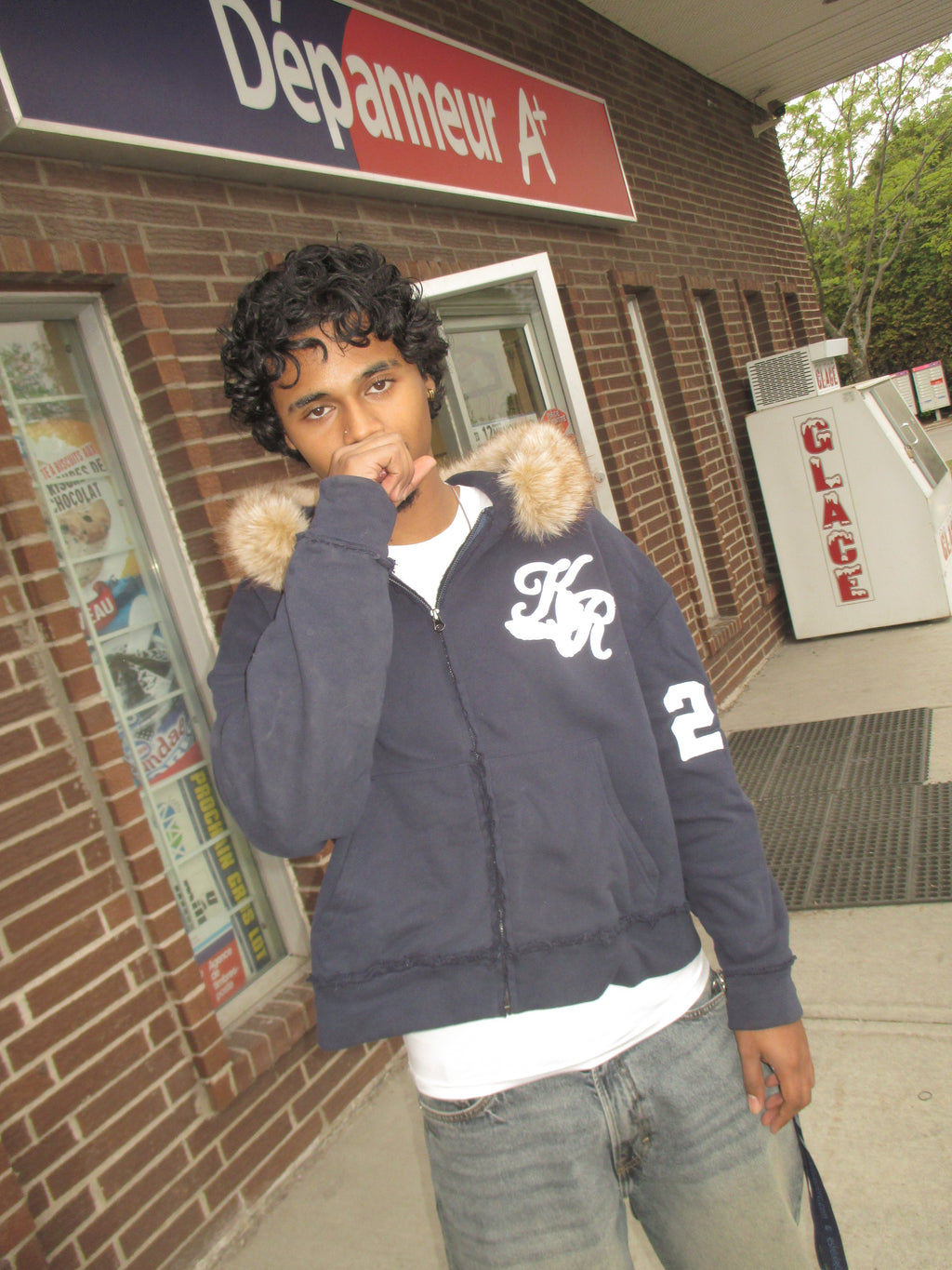 Fur zip-up hoodie