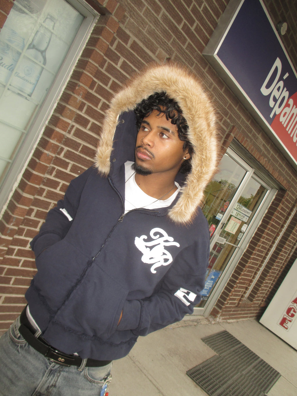 Fur zip-up hoodie