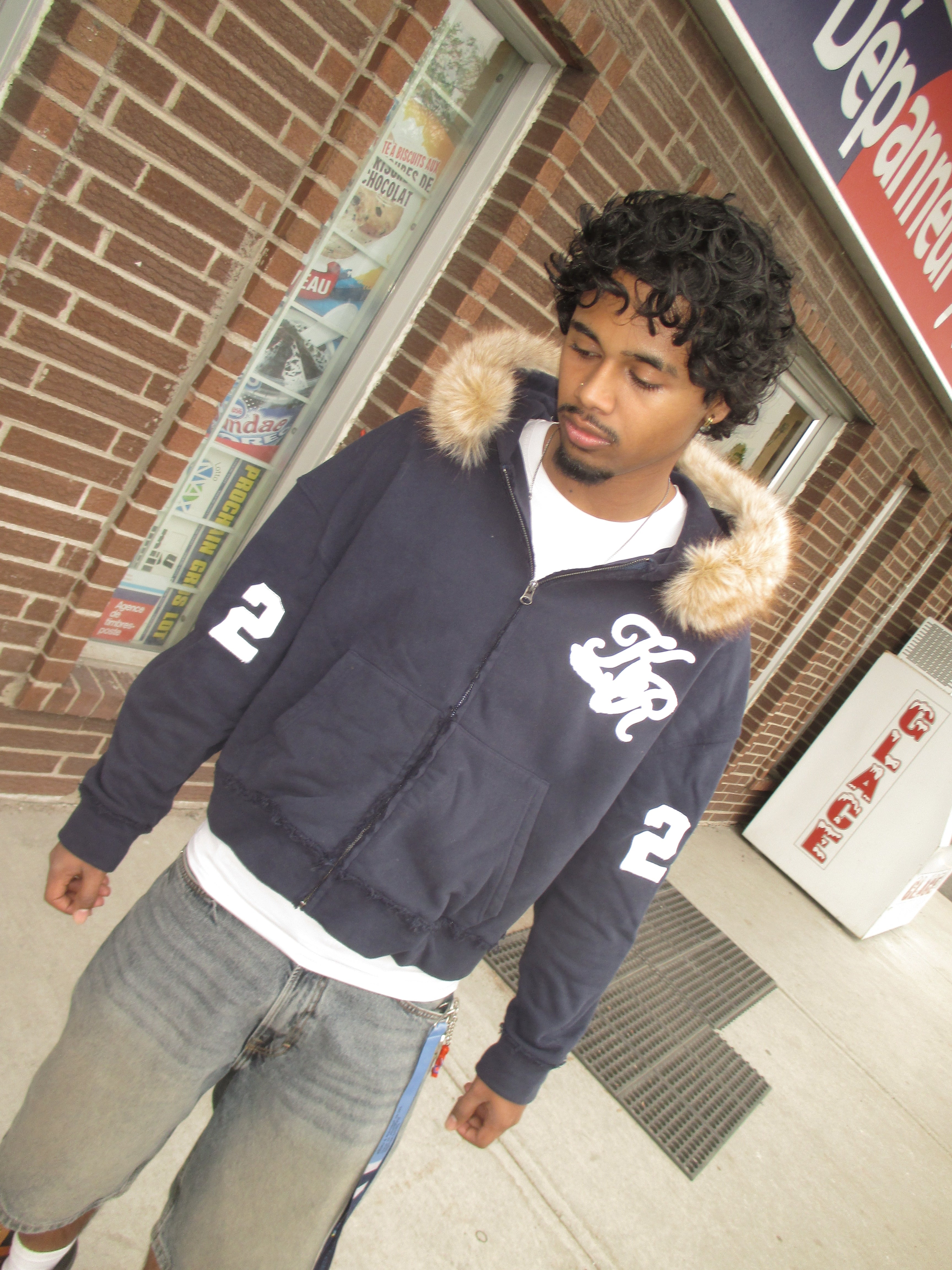 Fur zip-up hoodie